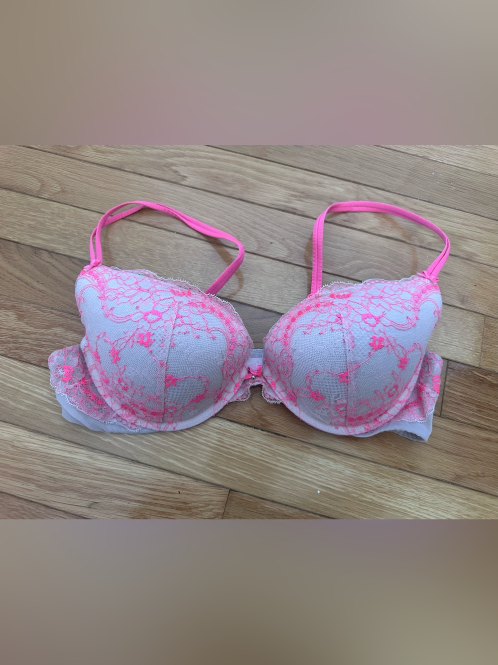 Victoria's Secret Hot Pink Lace Push-Up Bra Size 38B